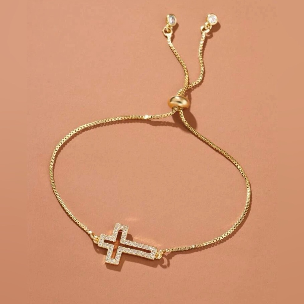 Gold Cubic Zirconia‎ Cross Adjustable Bracelet